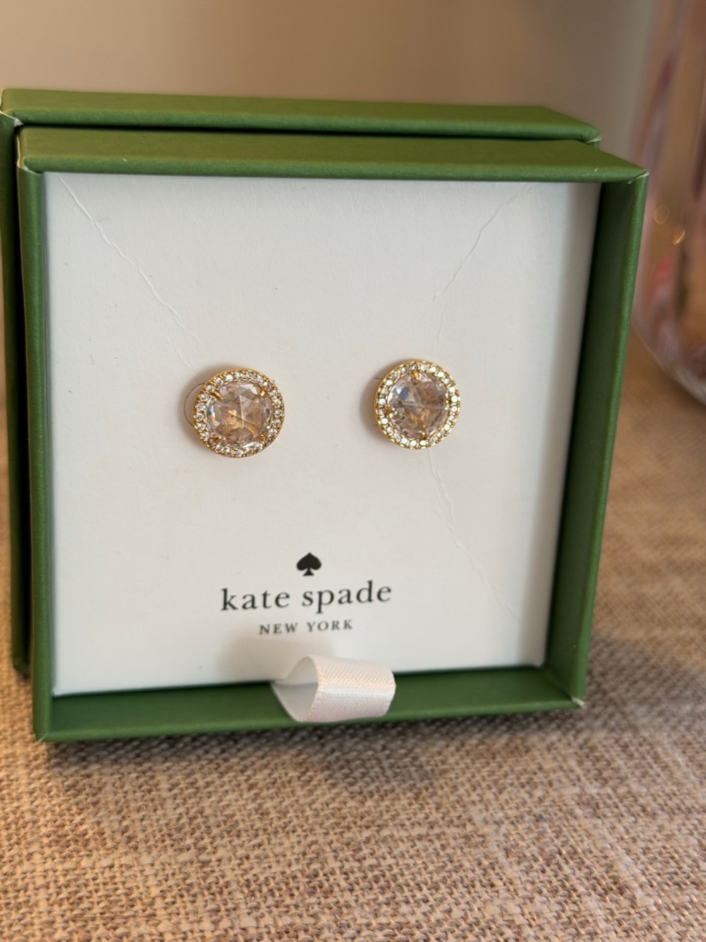NIB Kate Spade Sparkling Crystal Halo Stud Earrings - Gold with Crystal Bezel